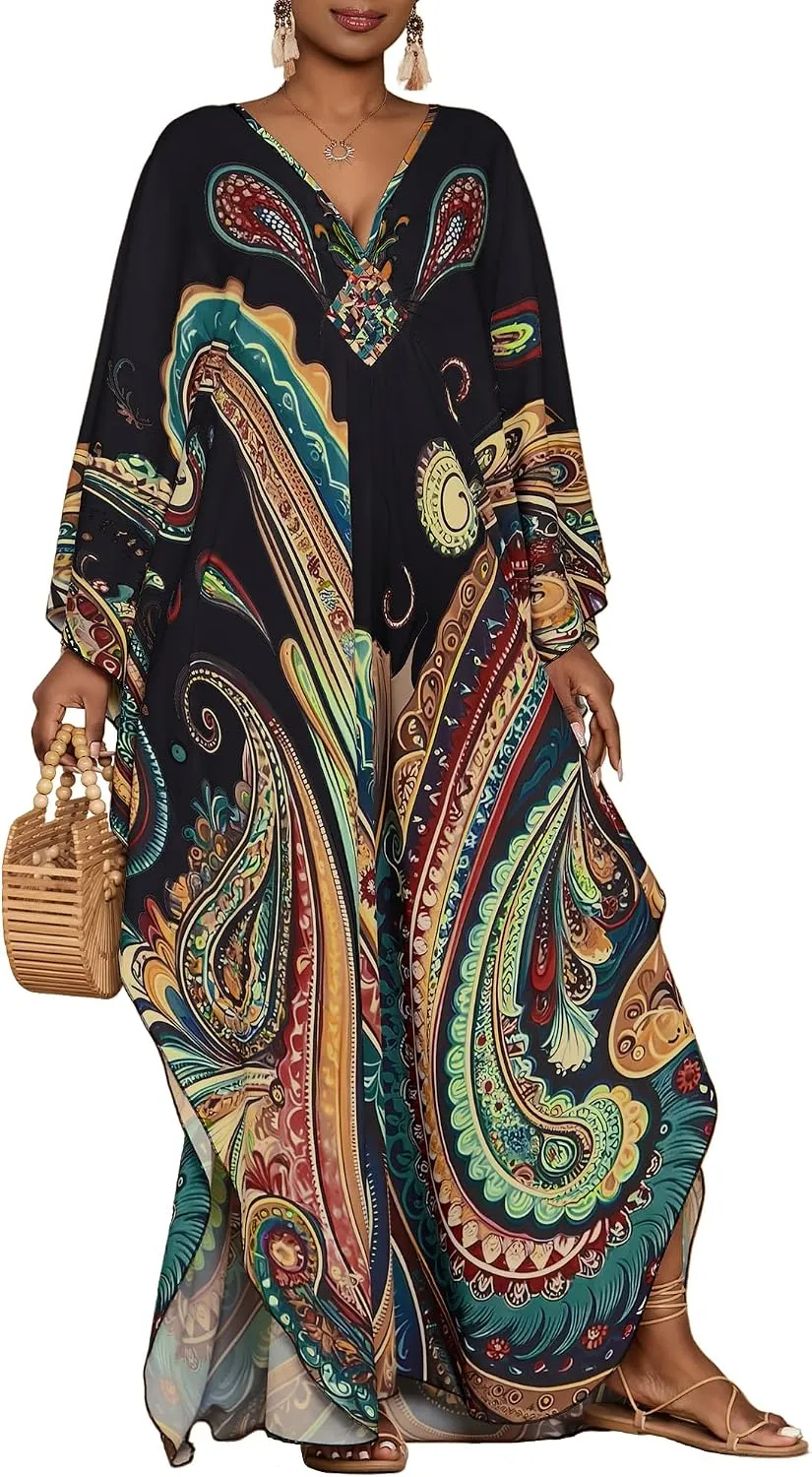 Bsubseach Moo Moos for Women Batwing Sleeve Kaftan Dresses with Pockets