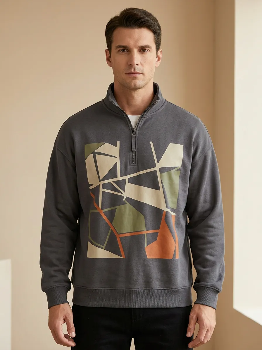 Abstract Half-Zip Geometric Abstract Men's Half-Zip Sweatshirt