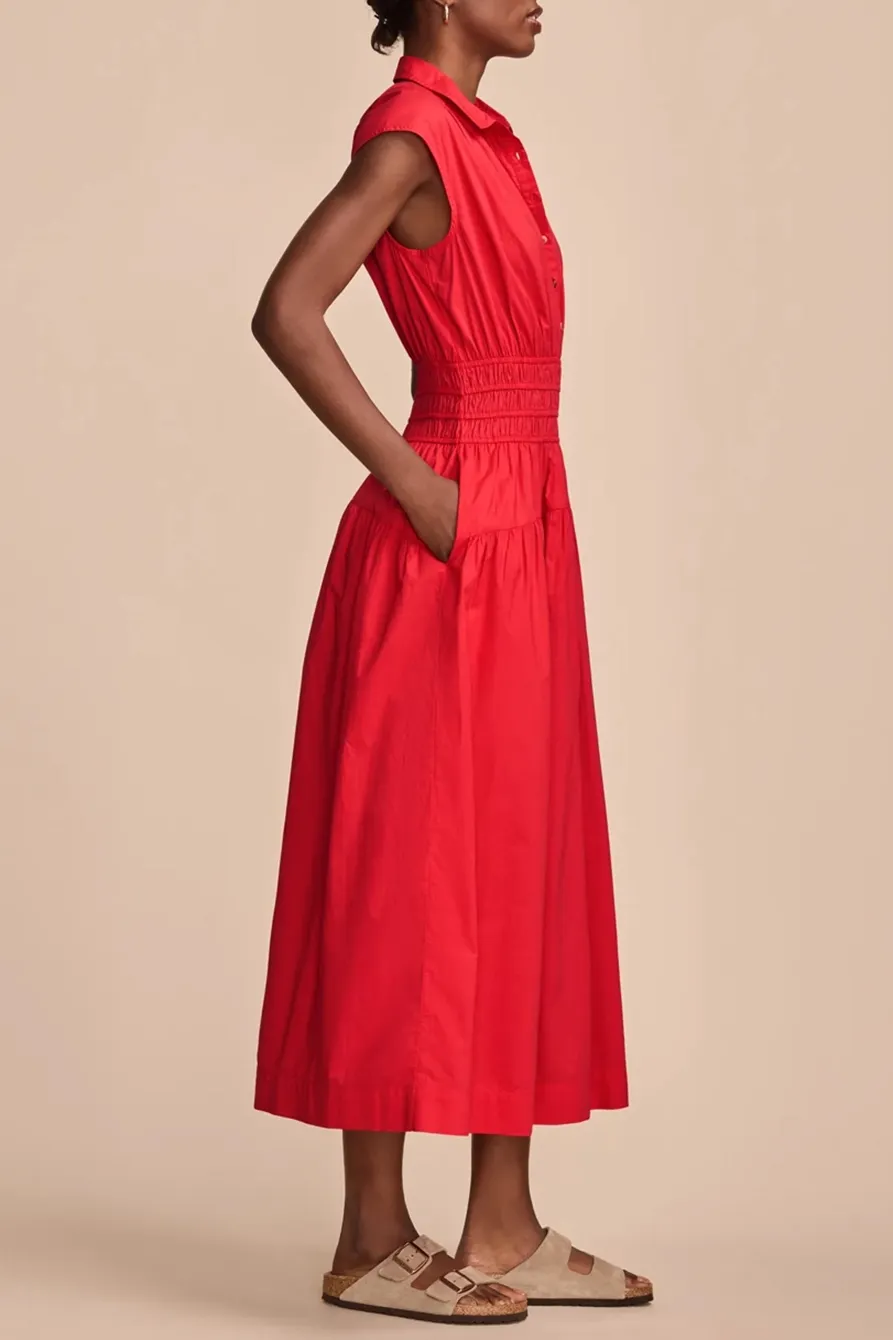 Smocked Dropped Waist Midi Dress