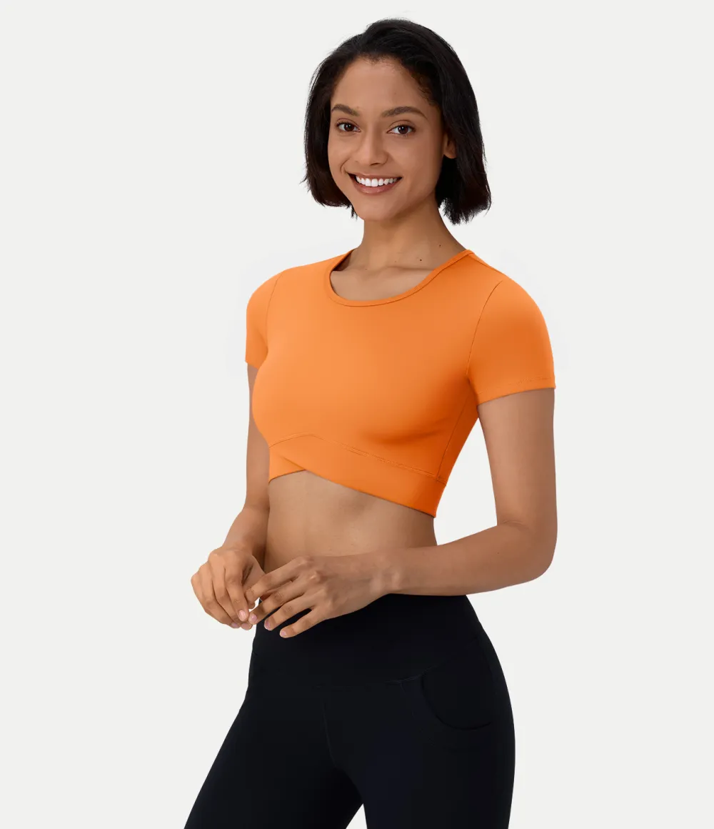 Softlyzero Plush Crossover Hem Cropped Sports Top