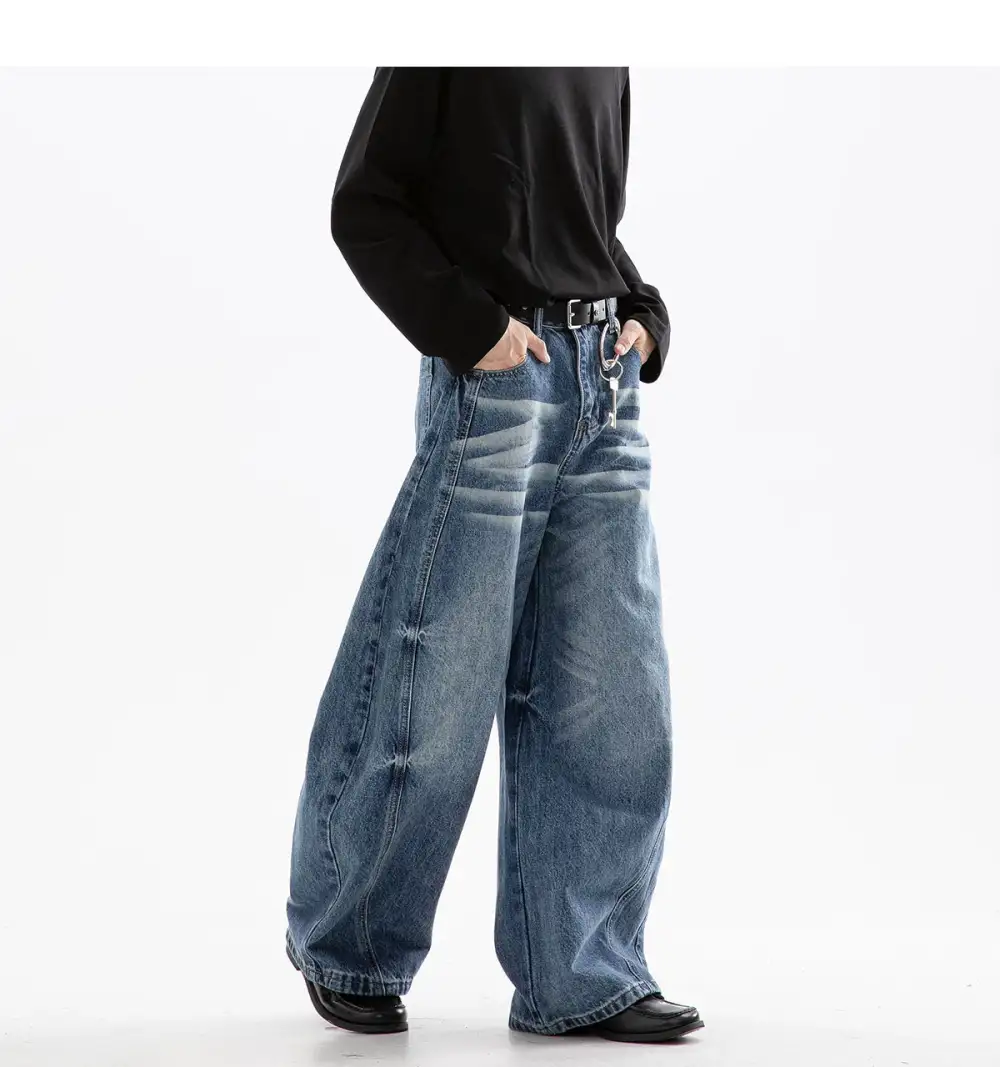 Ultra-Wide Whisker-Fade Washed Jeans