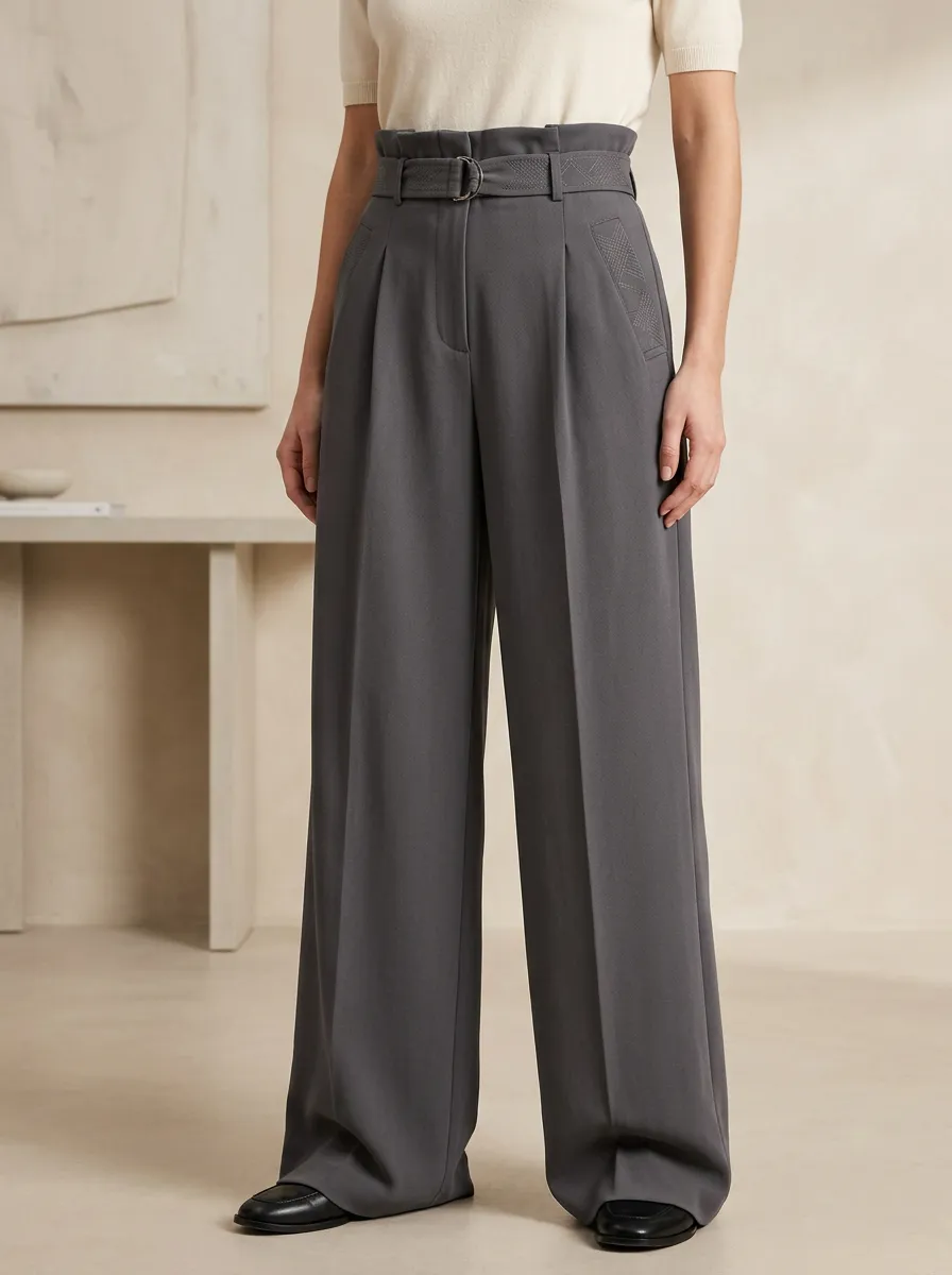 Effortless Belted High Rise Wide Leg Pants