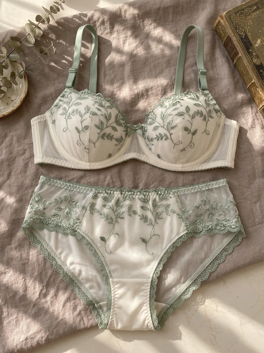 Women's Floral Embroidery Mesh Embroidered Lace Lingerie Set