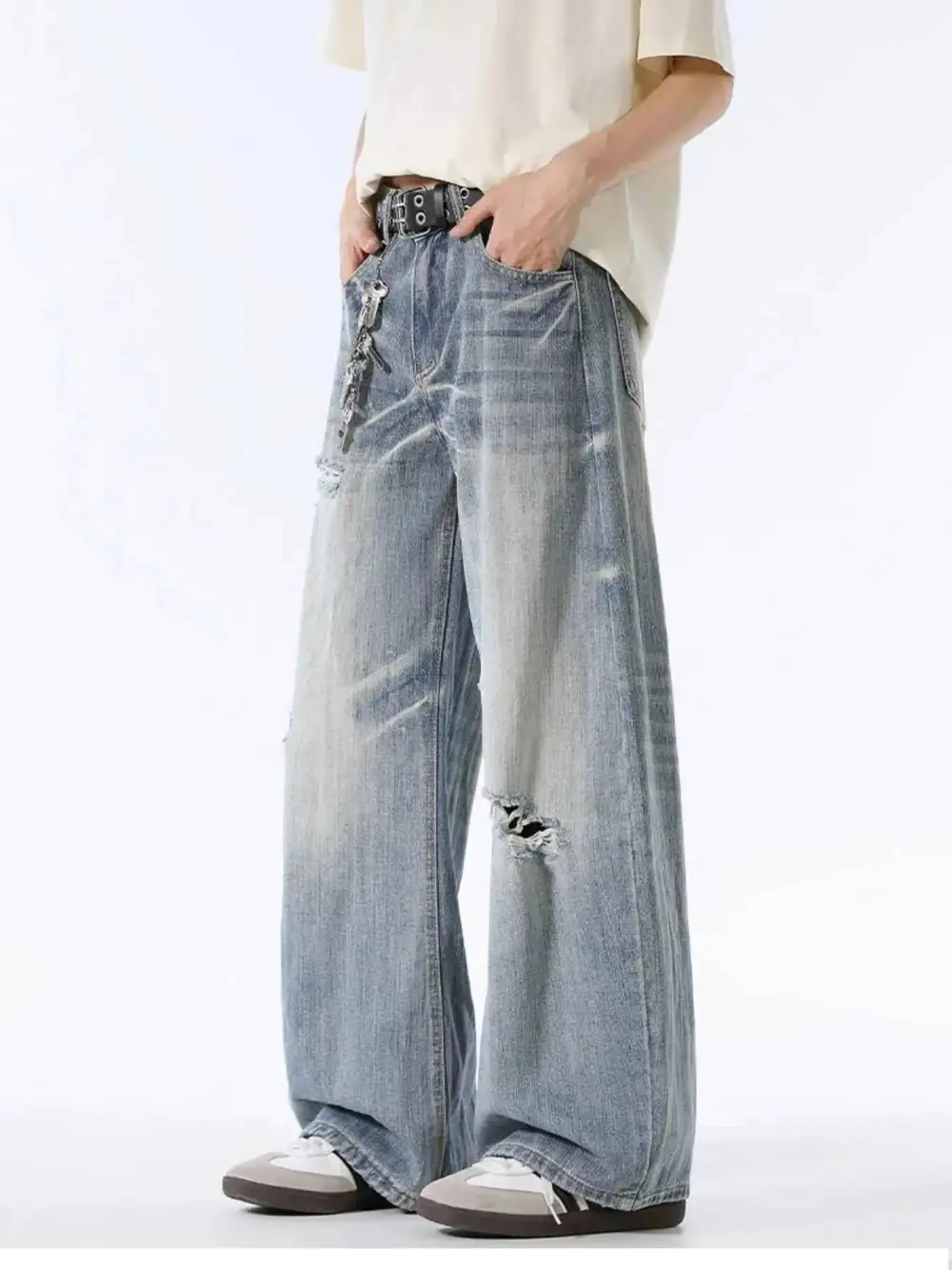 Modern Distressed Wide Leg Jeans