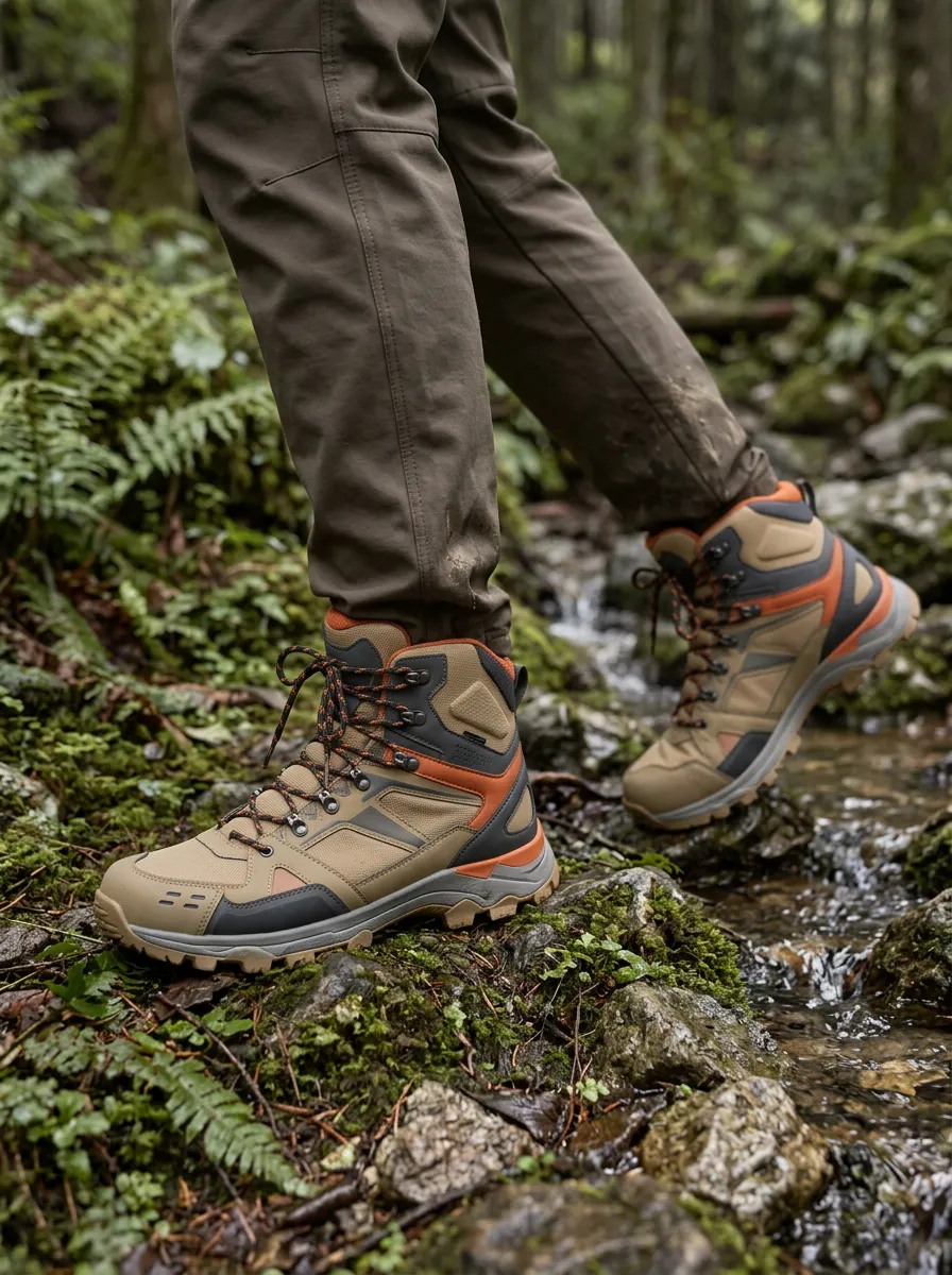 Men's Hiking Outdoor Adventure Tan Orange Printed Boots