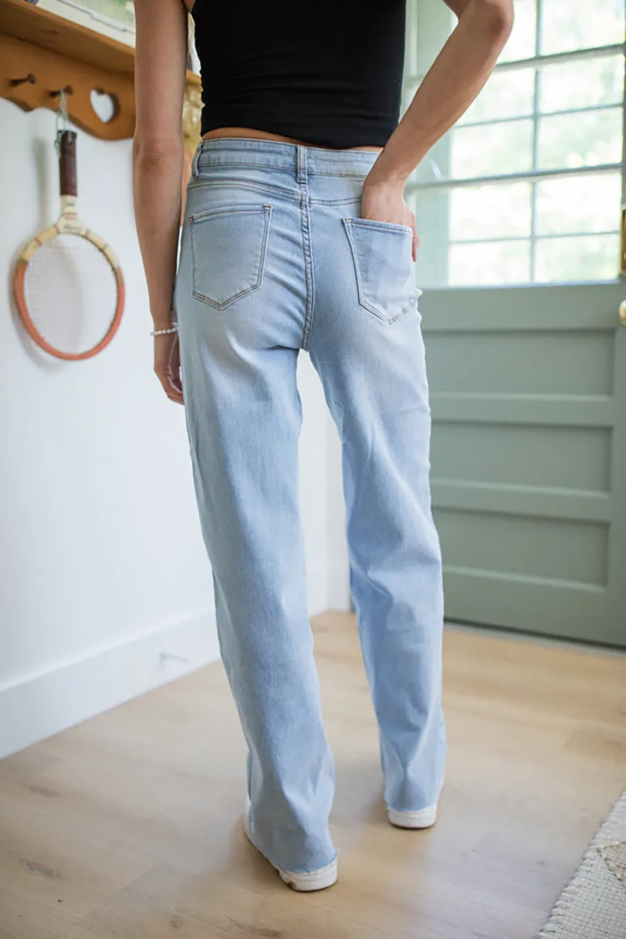 All Match Distressed Light Wash Wide Leg Jeans