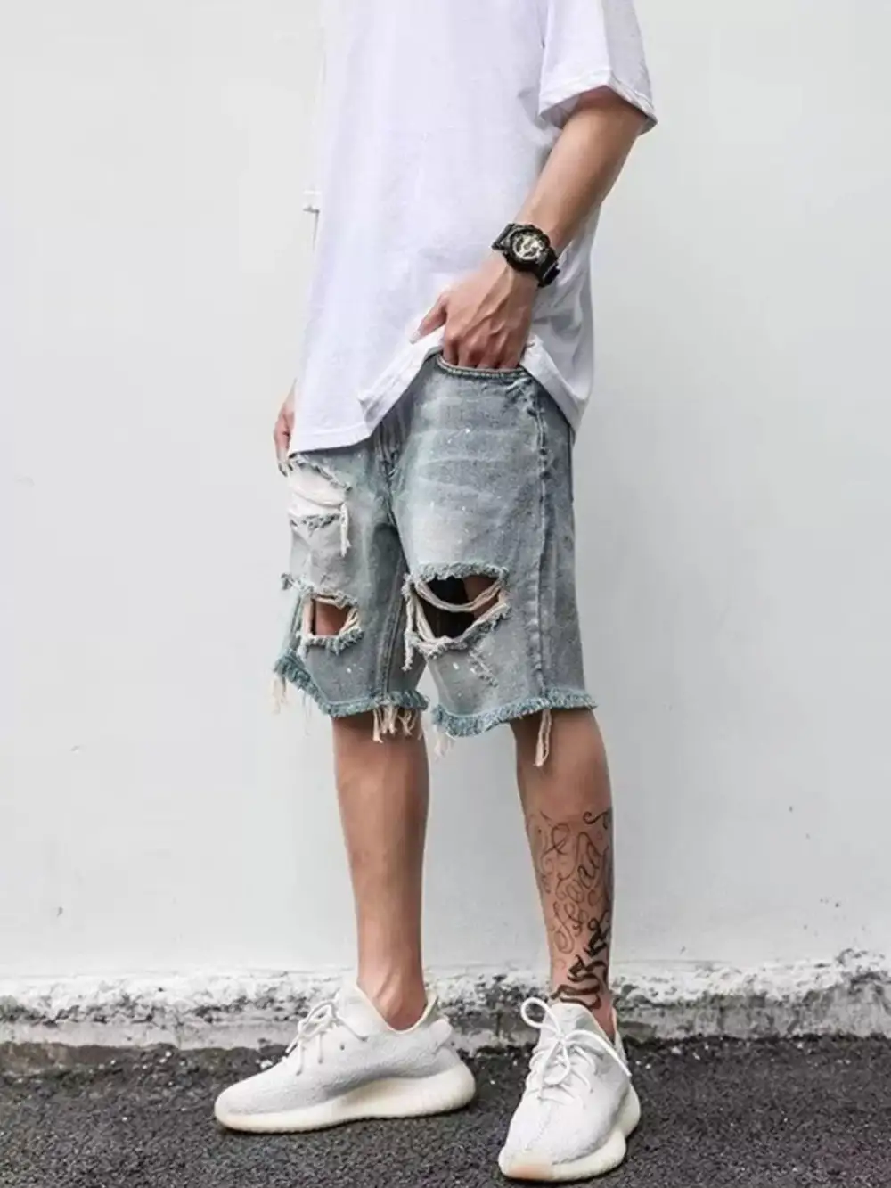 Men's Full Size Distressed Denim Shorts Plus Size