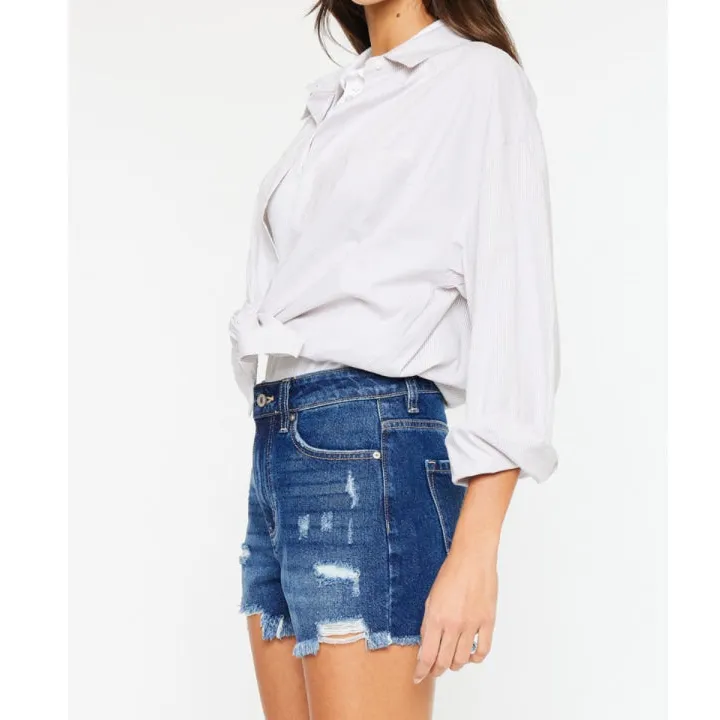 Refined High Rise Frayed Hem Denim Shorts