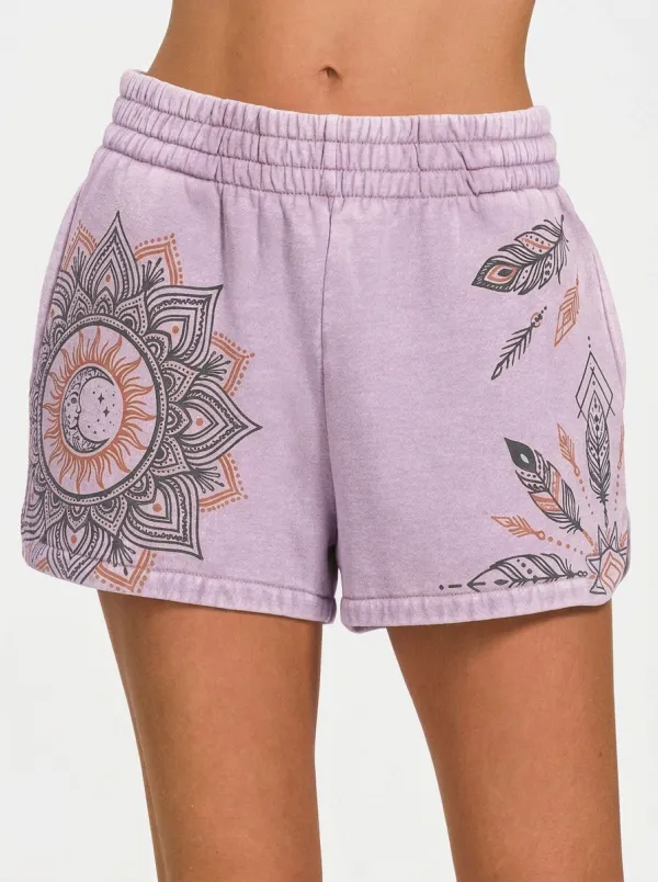 Women's Boho Mandala Moon Feather Printed Shorts