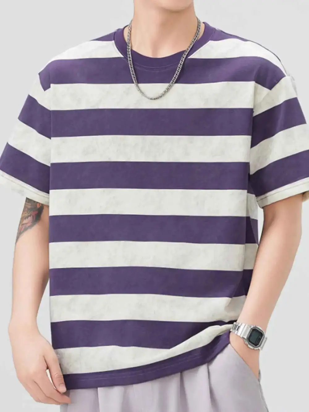 Striped Round Neck Short Sleeve T-Shirt