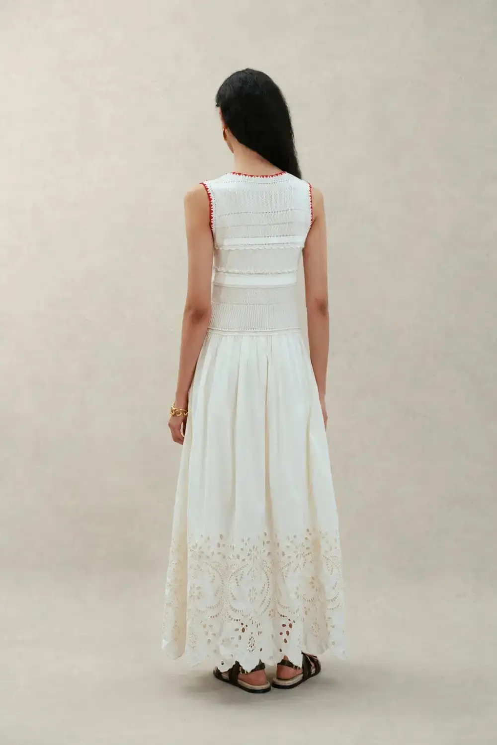 Embroidered Layered Cotton Cashmere Maxi Dress