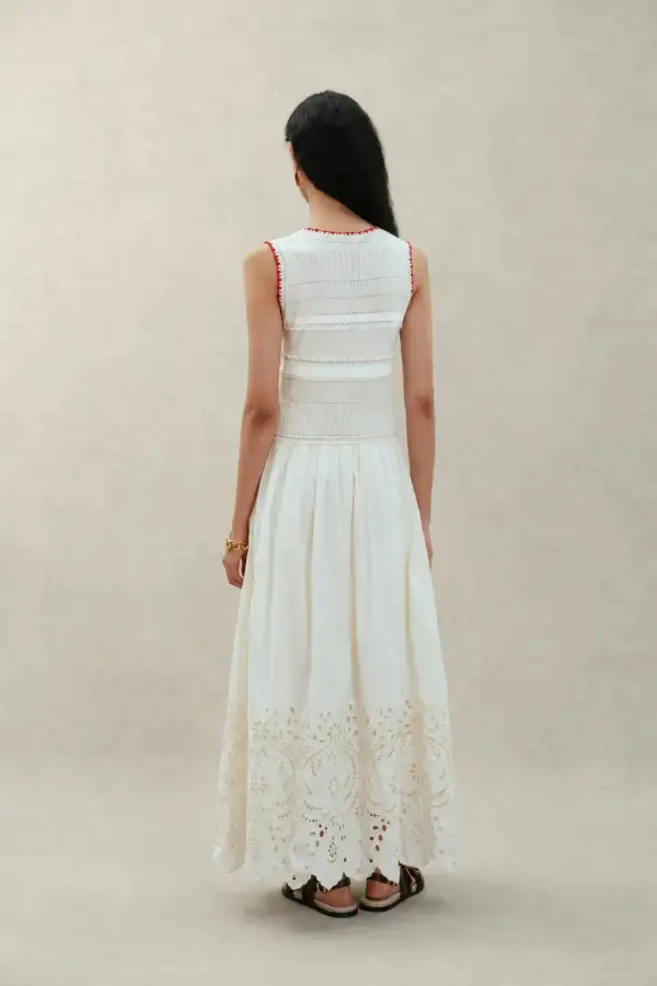 Embroidered Layered Cotton Cashmere Maxi Dress