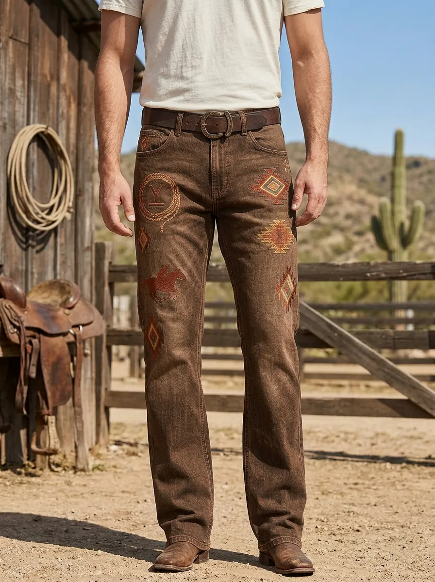 Men's Western Cowboy Rodeo Geometric Jeans