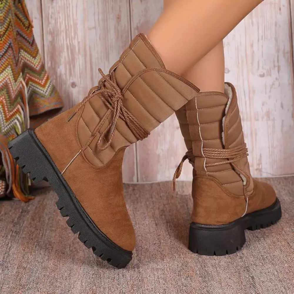 Quilted Lace-up Mid-calf Boots