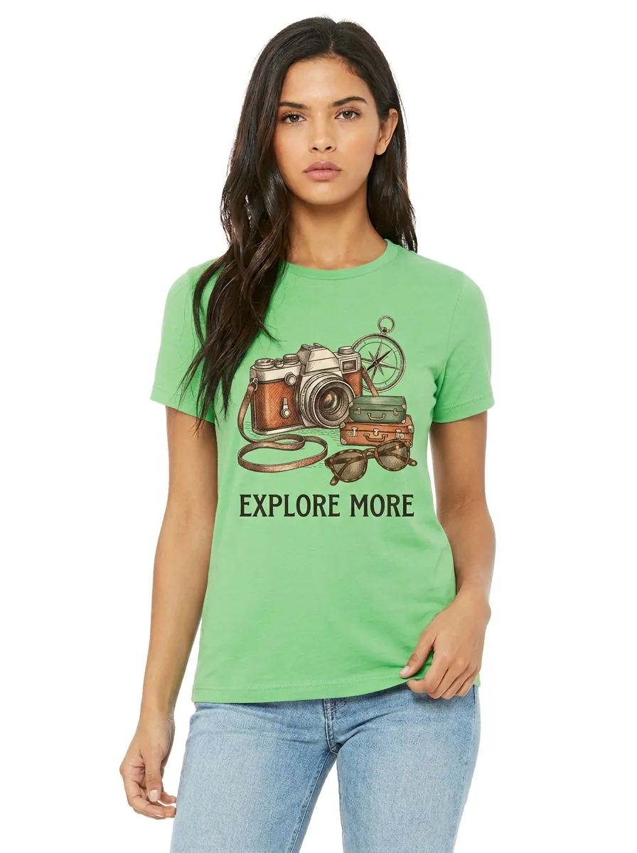Women's Travel-Inspired Camera Compass Printed T-Shirt