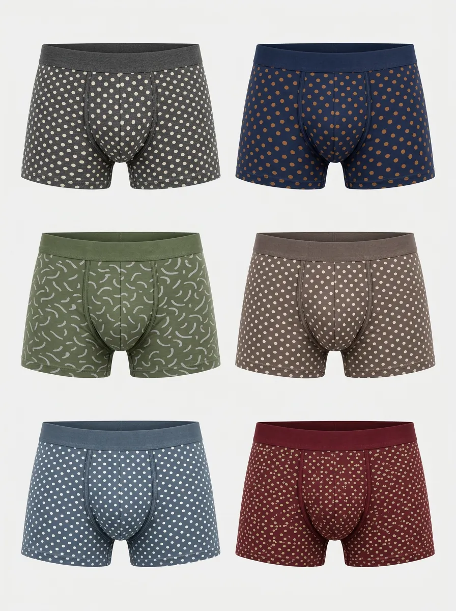 Men's Polka Dot Patterned Multi-Pack Printed Boxer Briefs