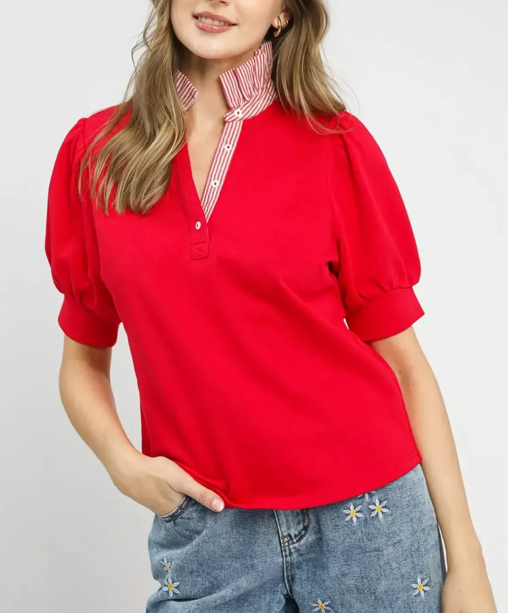 Striped Collar Popover Top