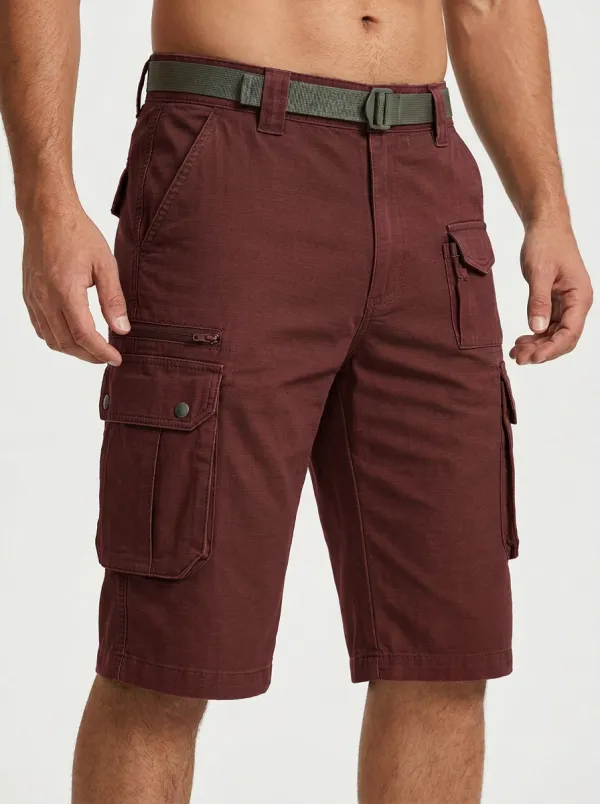 Men's Multi-Pocket Webbing-Belt Cargo Shorts