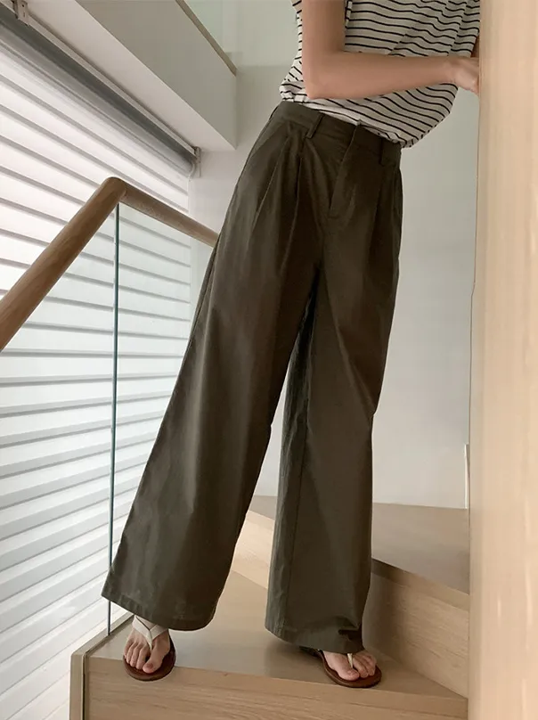 Modern Linen Cotton Wide Leg Pocketed Trousers
