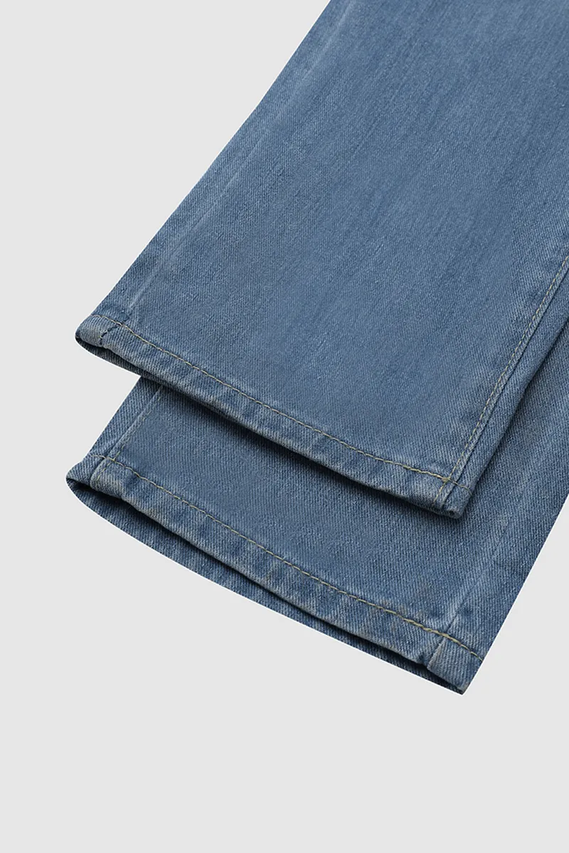 Distressed Mid Waist Straight Leg Jeans
