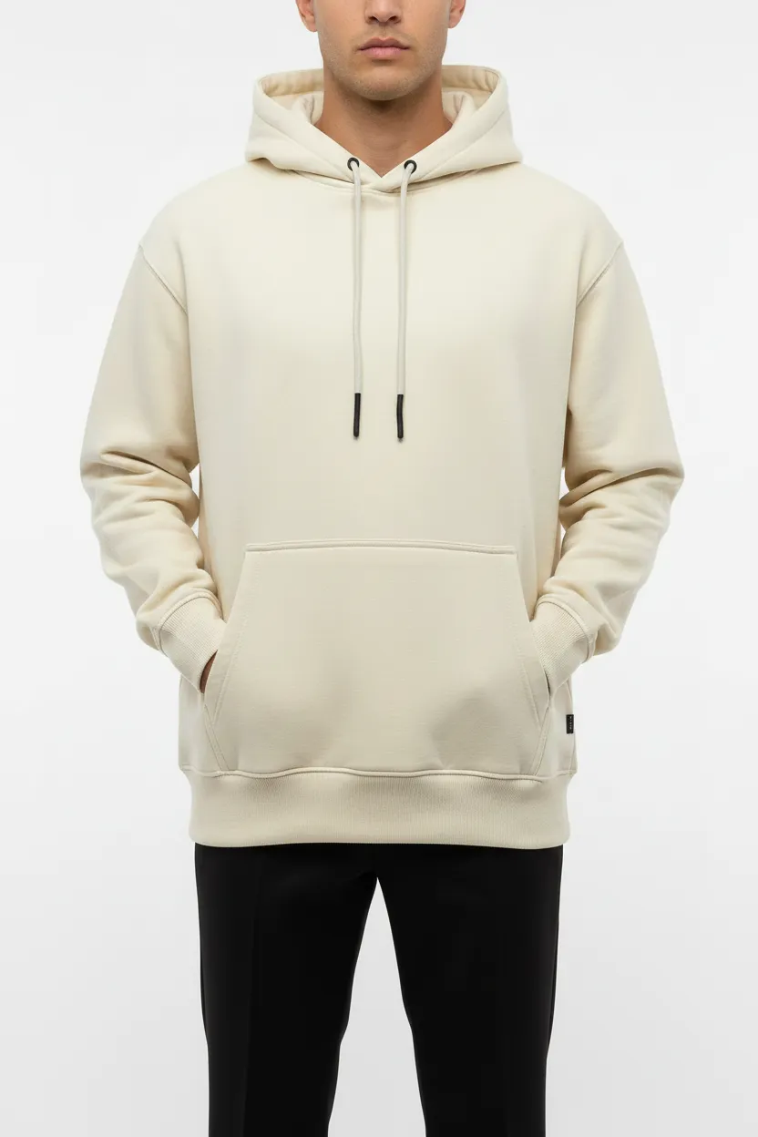 Regular Fit Cotton Ribbed Hooded Pullover Hoodie