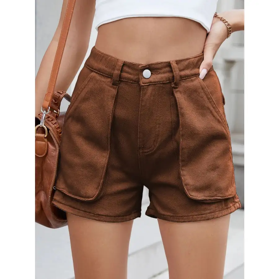 High Waist Utility Pocket Denim Shorts