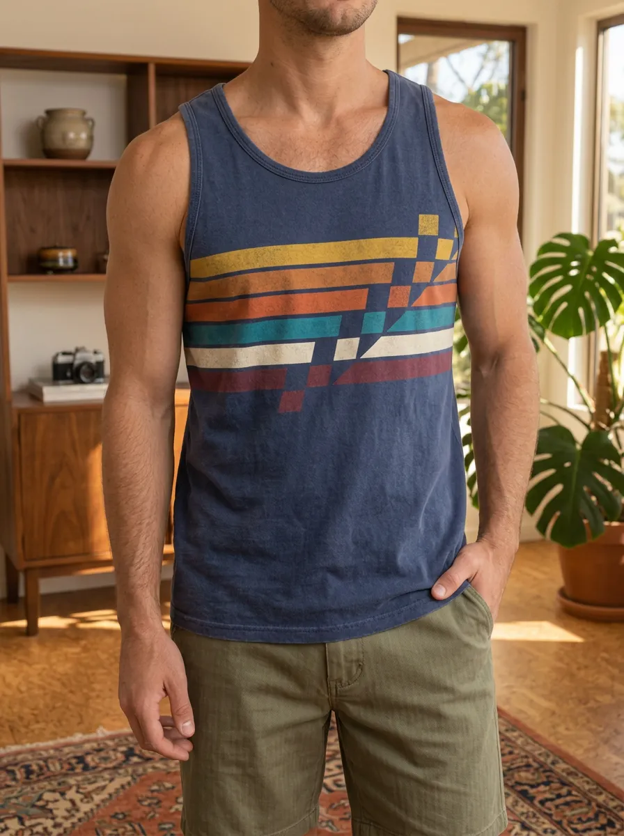 Men's Vintage Retro Striped Graphic Tank Top