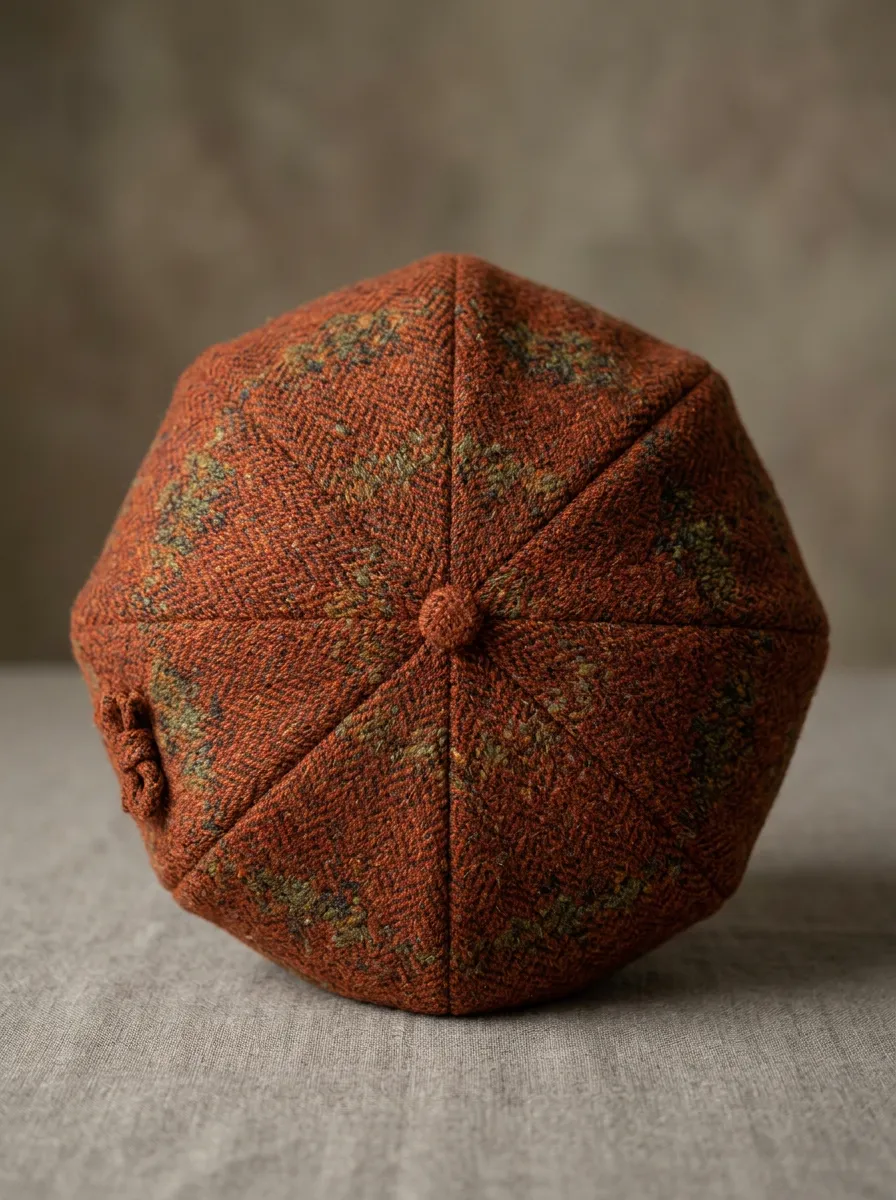 Unisex Vintage Herringbone Rust Orange Wool-Blend Beret