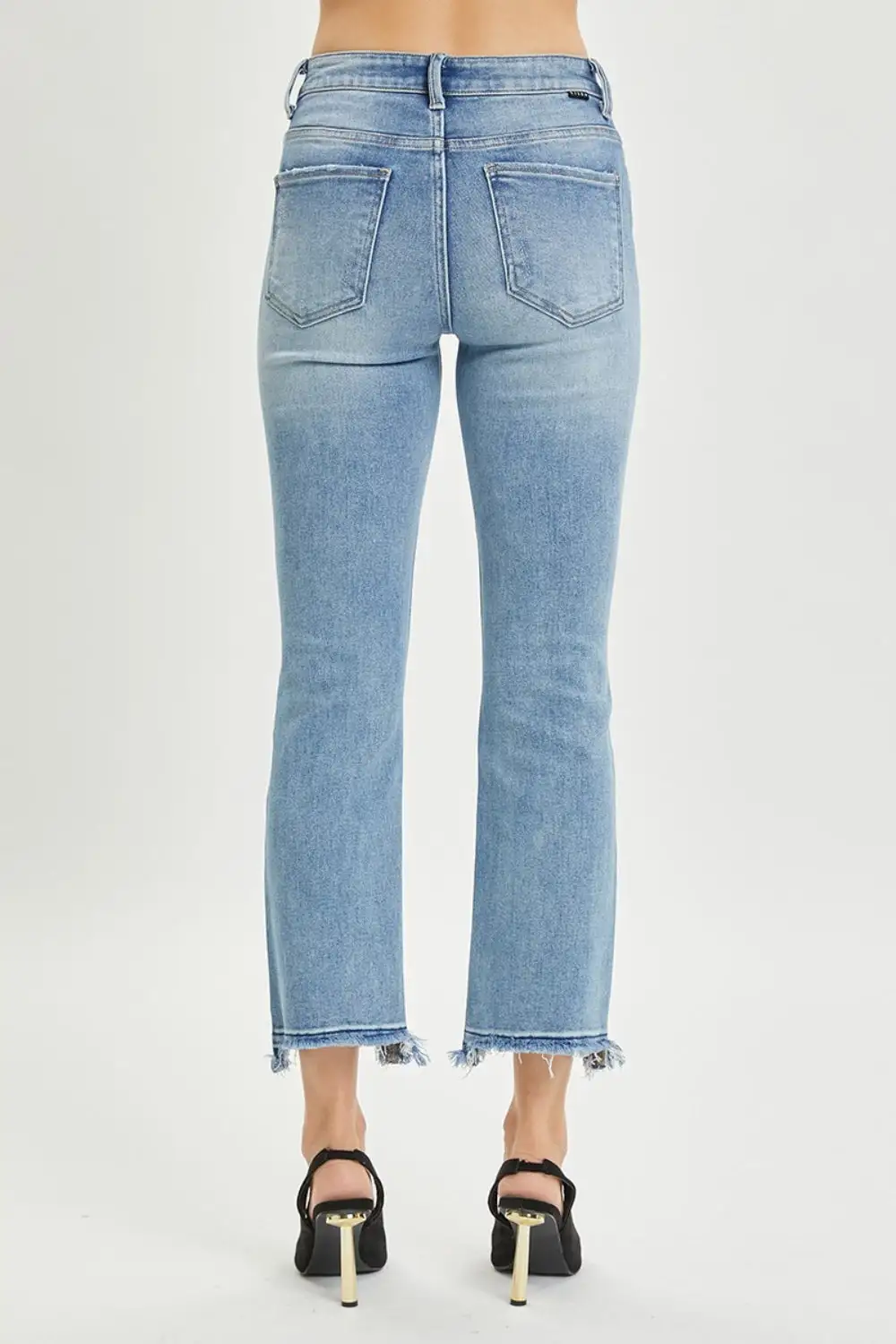 Clean High Waist Straight Leg Distressed Denim Jeans