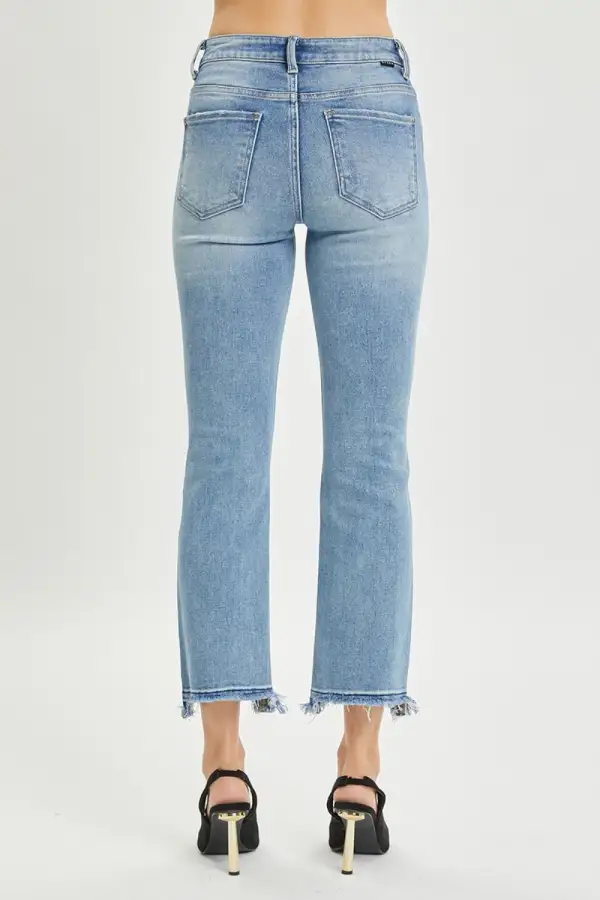 Clean High Waist Straight Leg Distressed Denim Jeans