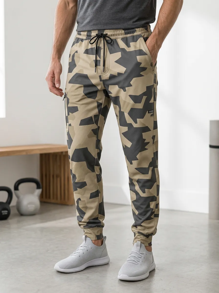 Men's Geometric Camo Jogger Pants Drawstring
