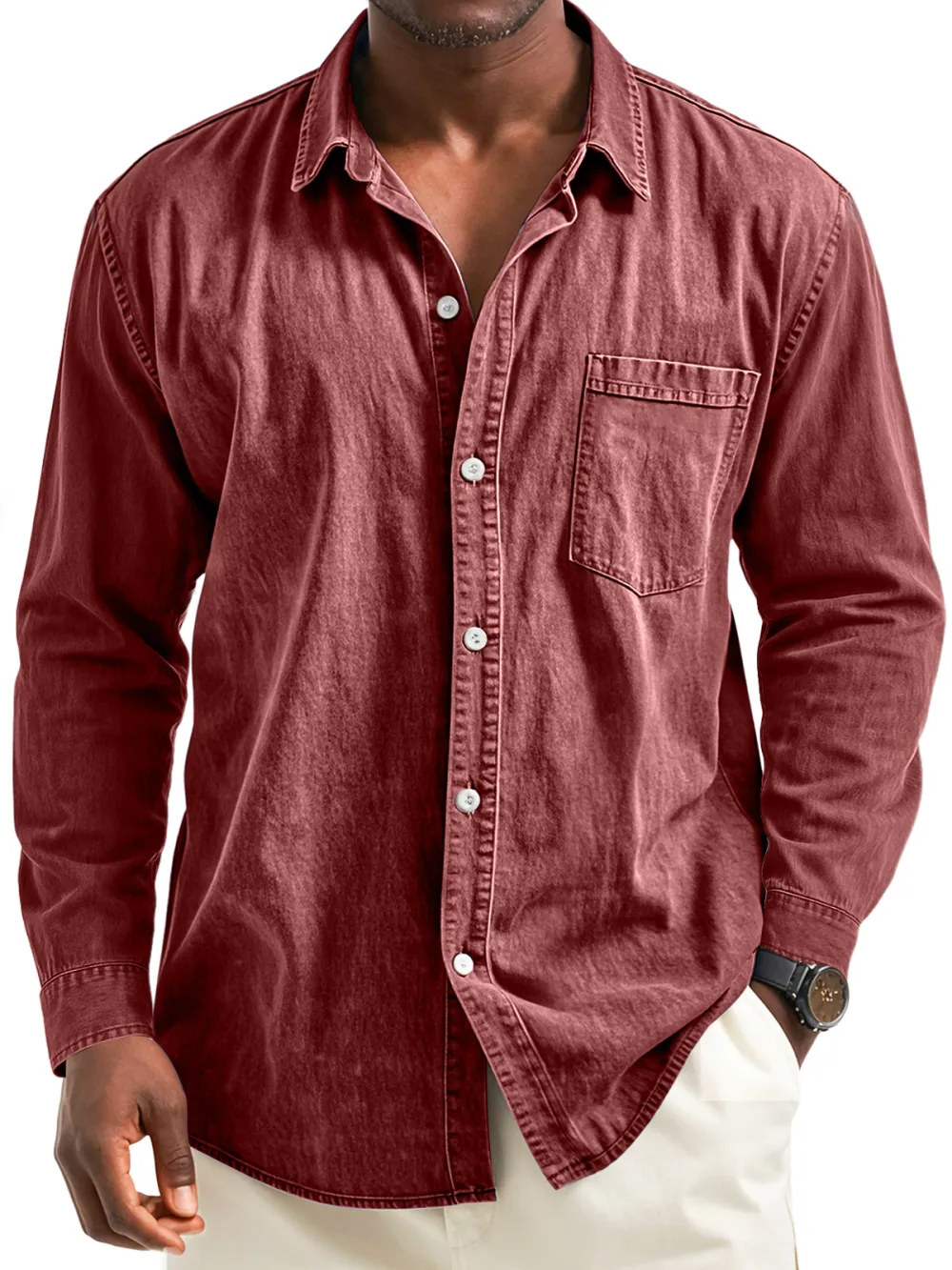 Layered Long Sleeve Camp Collar Pocket Shirt