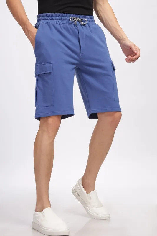 Blue Loop Knit Cotton Shorts