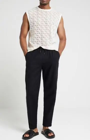 Men's Beige Regular Fit Cotton Fashion Crochet Vest