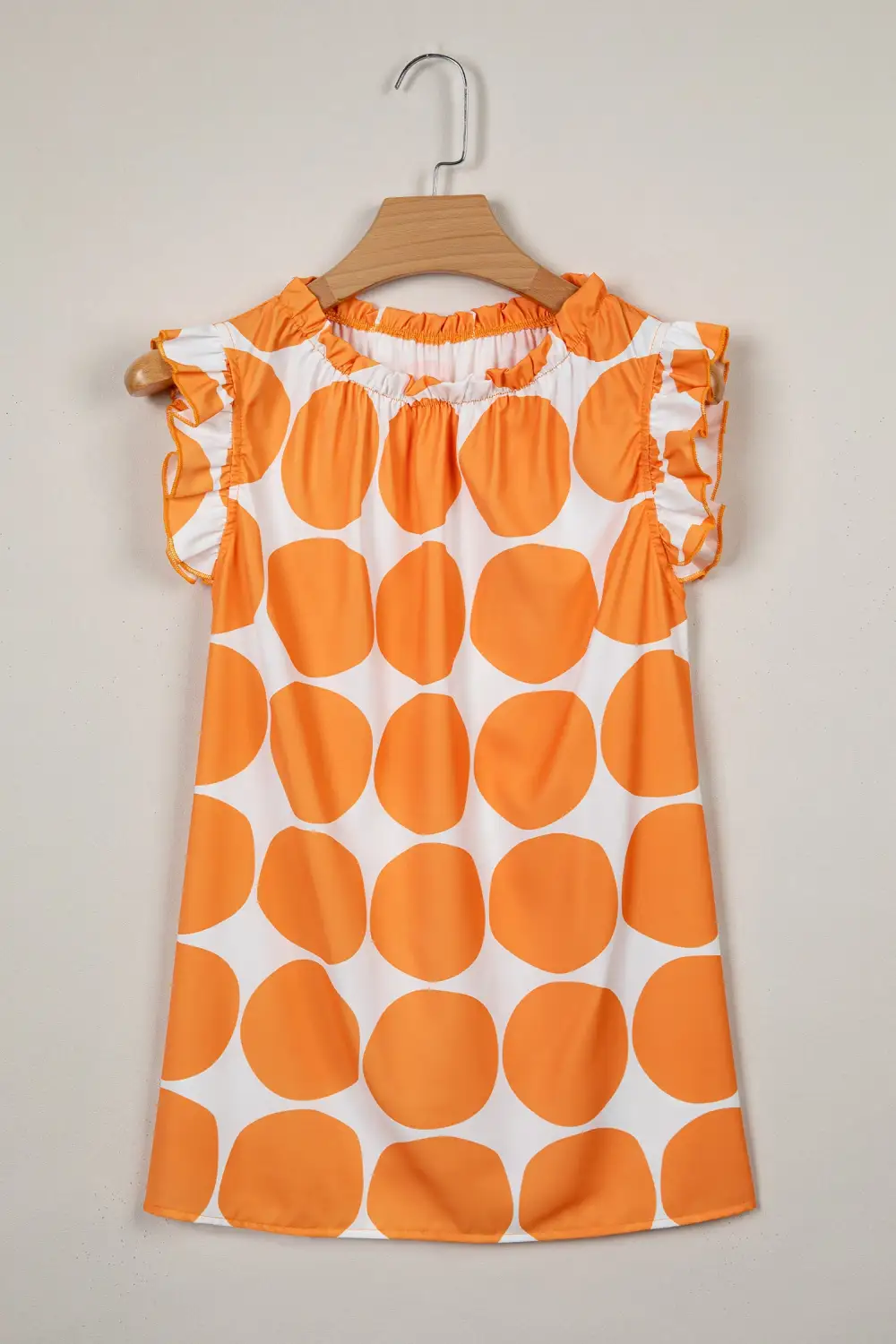 Polka Dot Print Frilled Round Neck Shift Tank Top