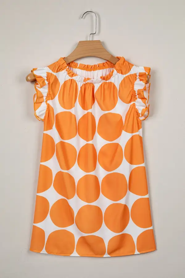 Polka Dot Print Frilled Round Neck Shift Tank Top