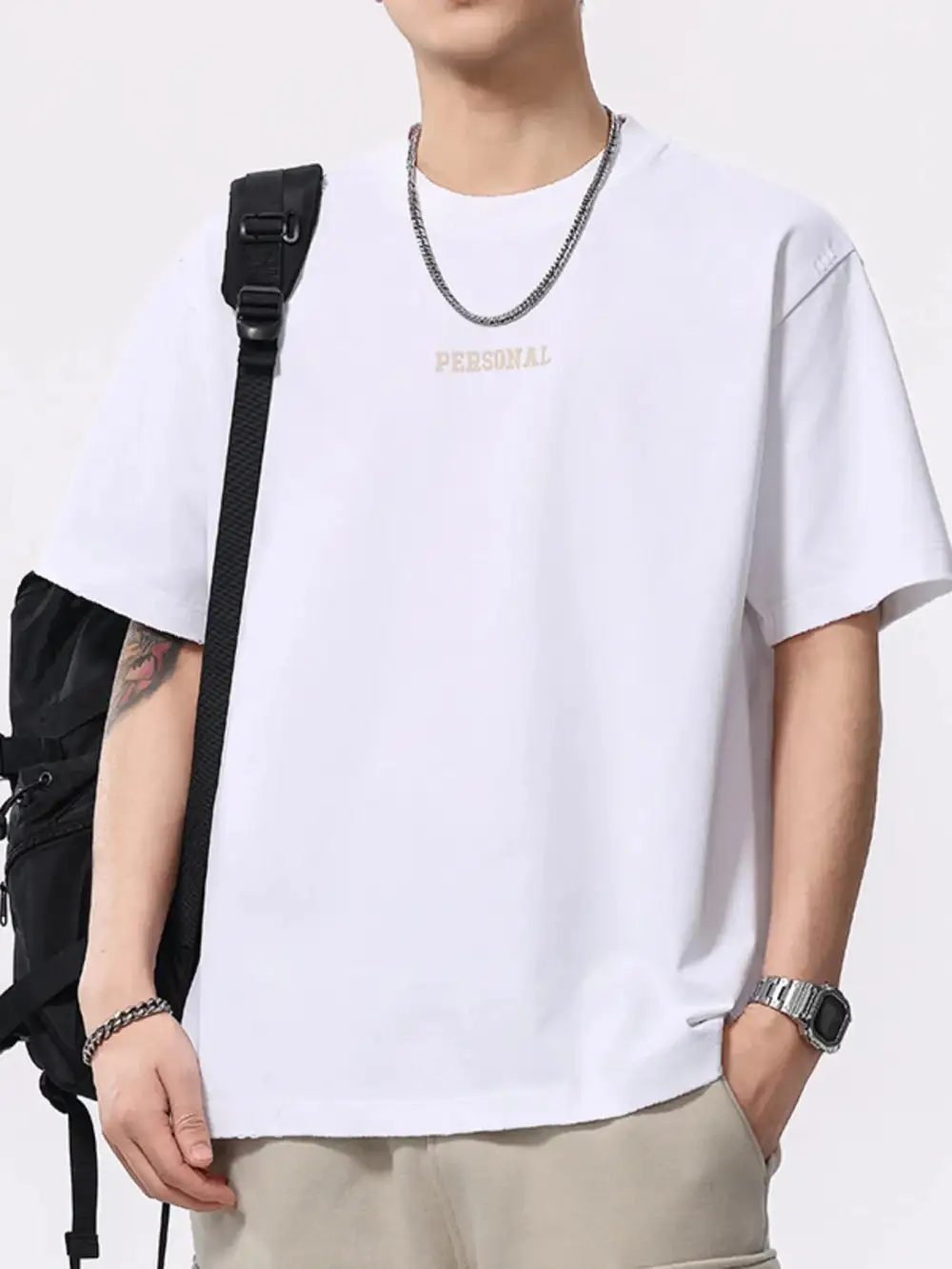 Polyester-Blend Letter Round-Neck Short-Sleeve T-Shirt