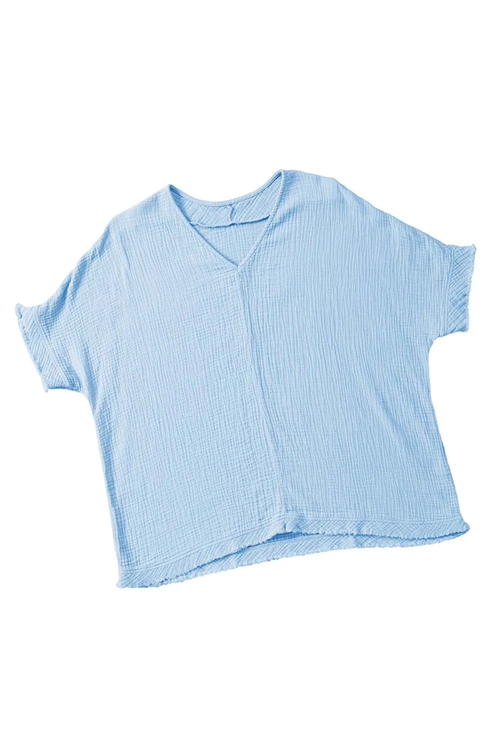 Sky Blue Frayed Batwing Sleeve Blouse