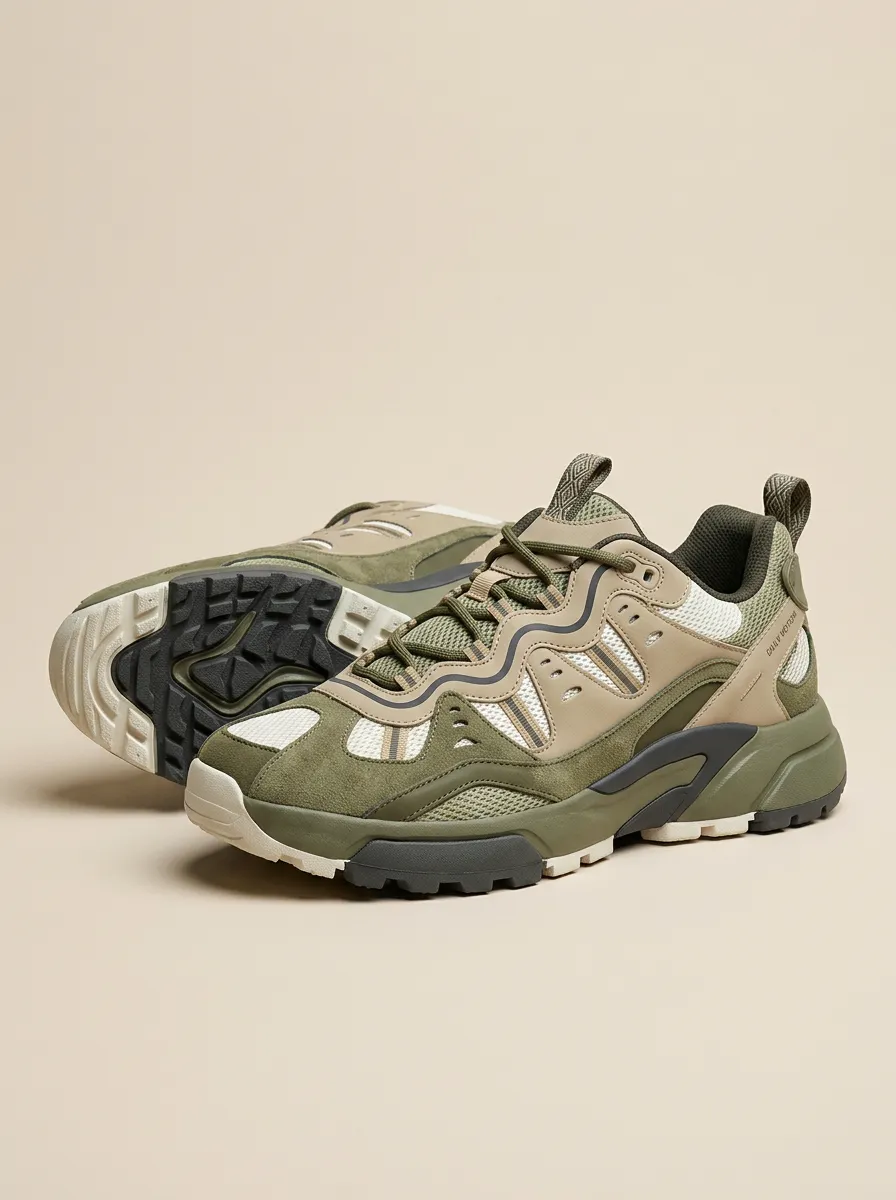Casual Chunky-Sole Suede-Panel Mesh-Panel Casual Sneakers