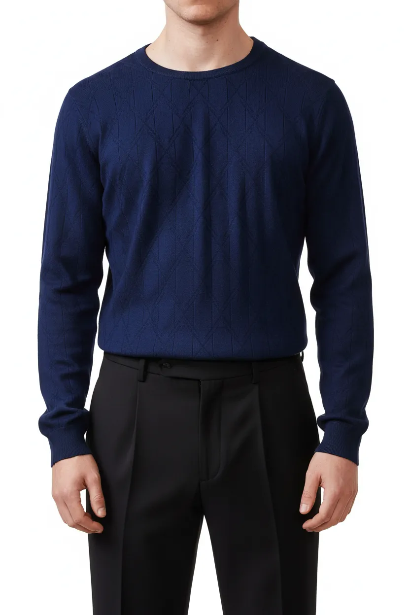 Diamond Pattern Regular Fit Viscose Crew Neck Sweater
