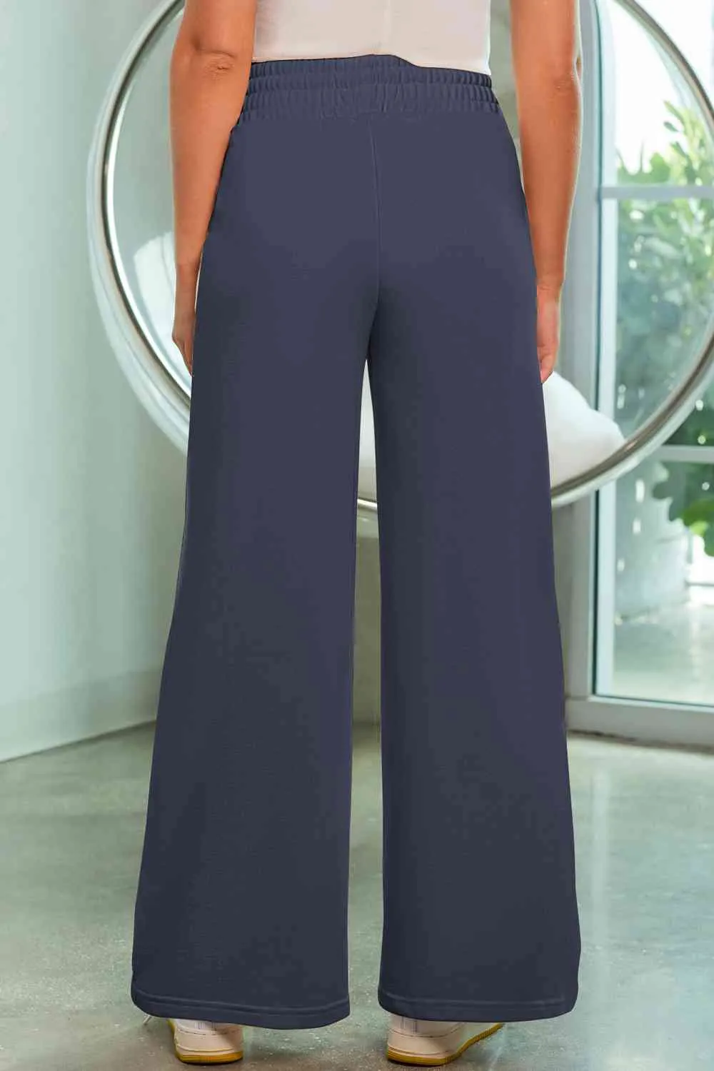 Polished Drawstring Wide Leg Pants With Pocket