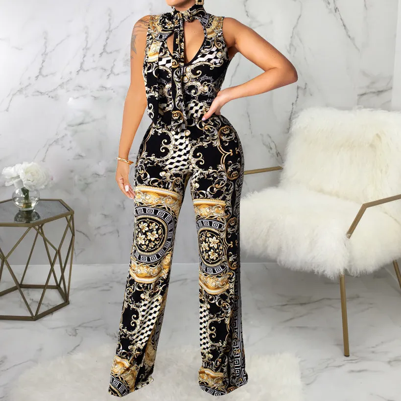 Chic Square-Neck Sleeveless Ethnic Jumpsuit