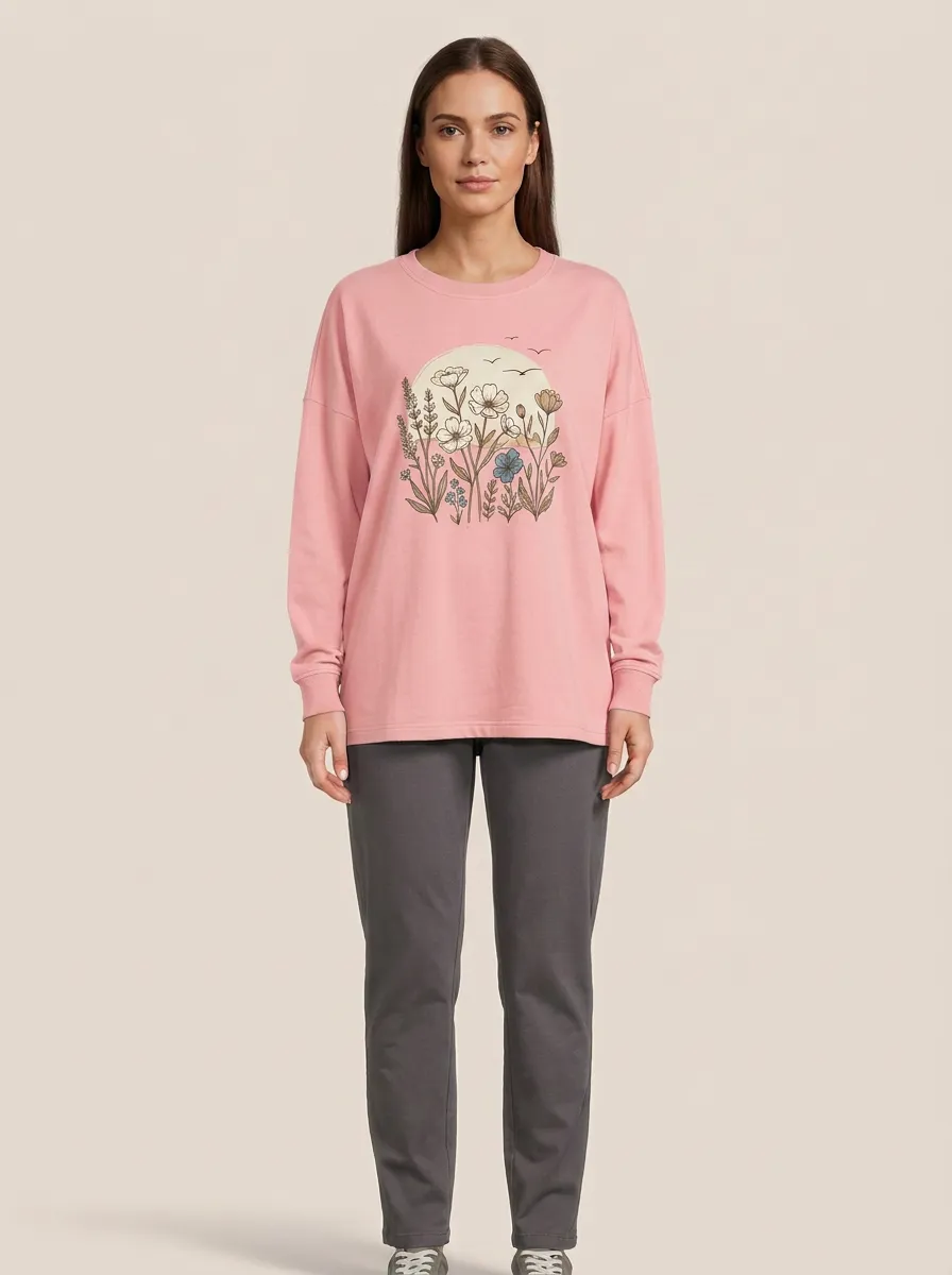 Women's Sunset Floral Graphic Crew-Neck Sweatshirt