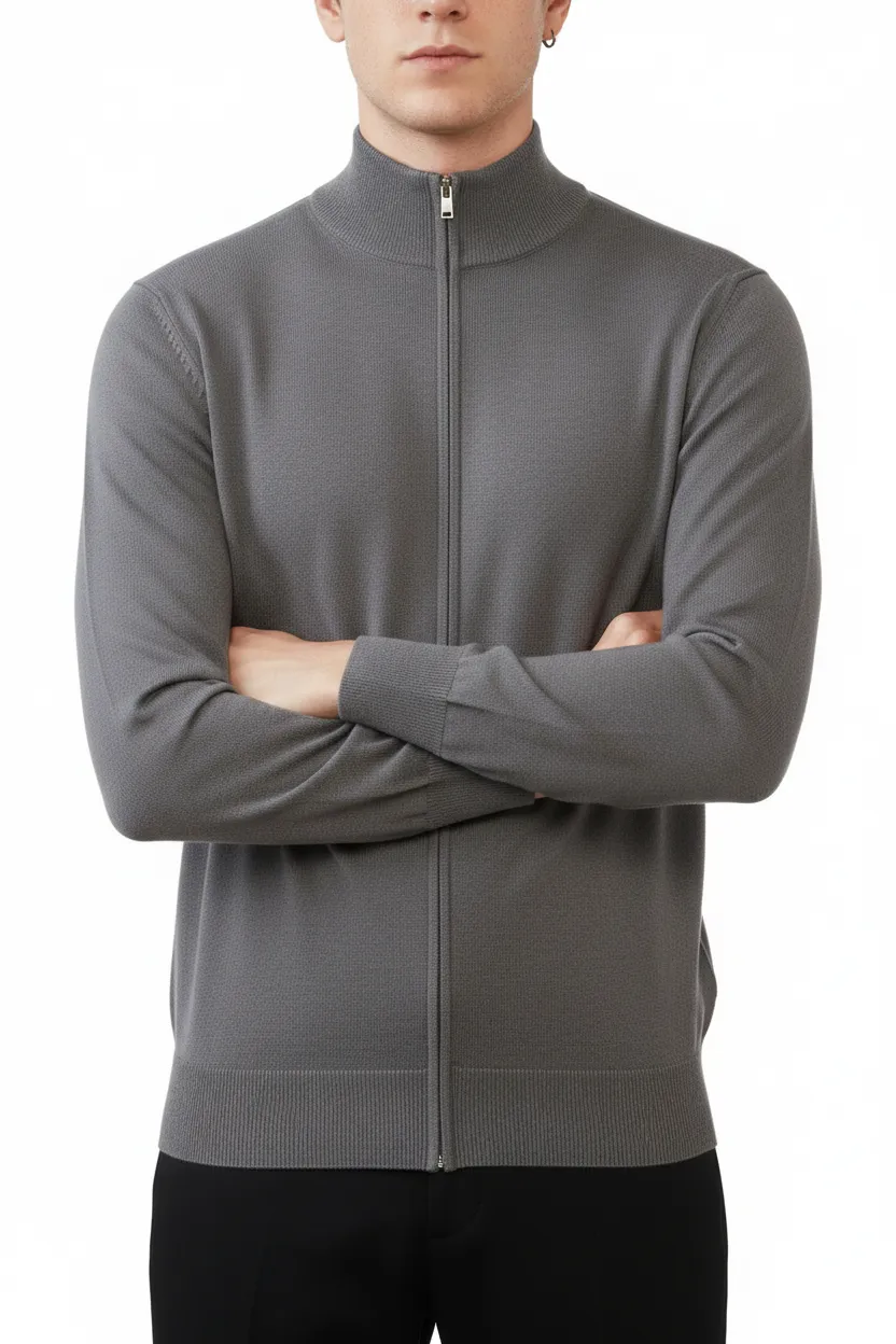 Regular Fit Full Zip Viscose Knit Vest