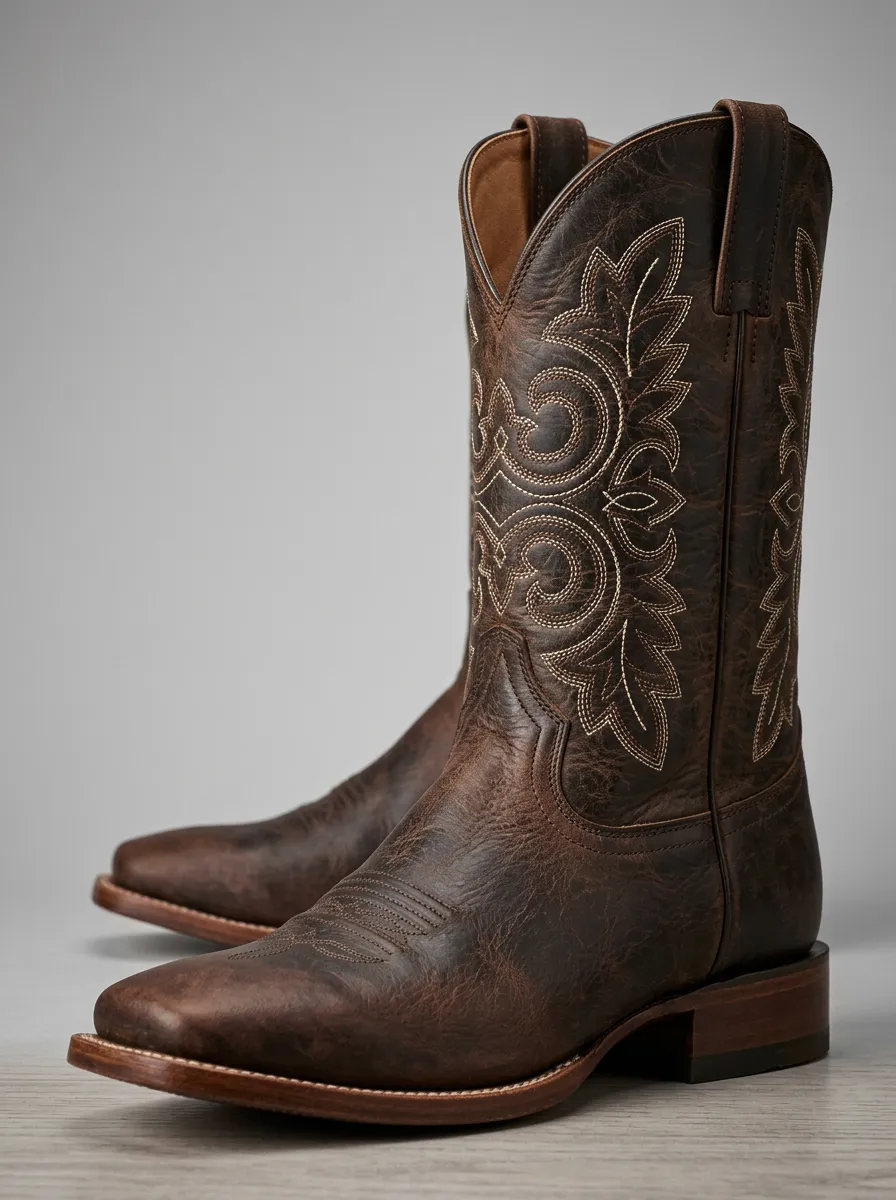 Southwestern Embroidered Leather-Look Finish Men's Western Cowboy Boots