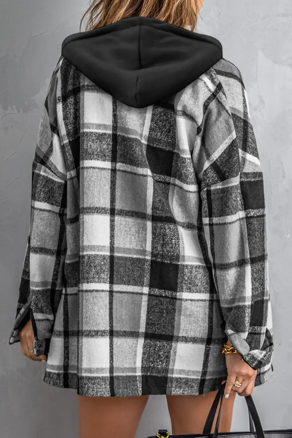 Hooded Plaid Button Front Shirt Jacket