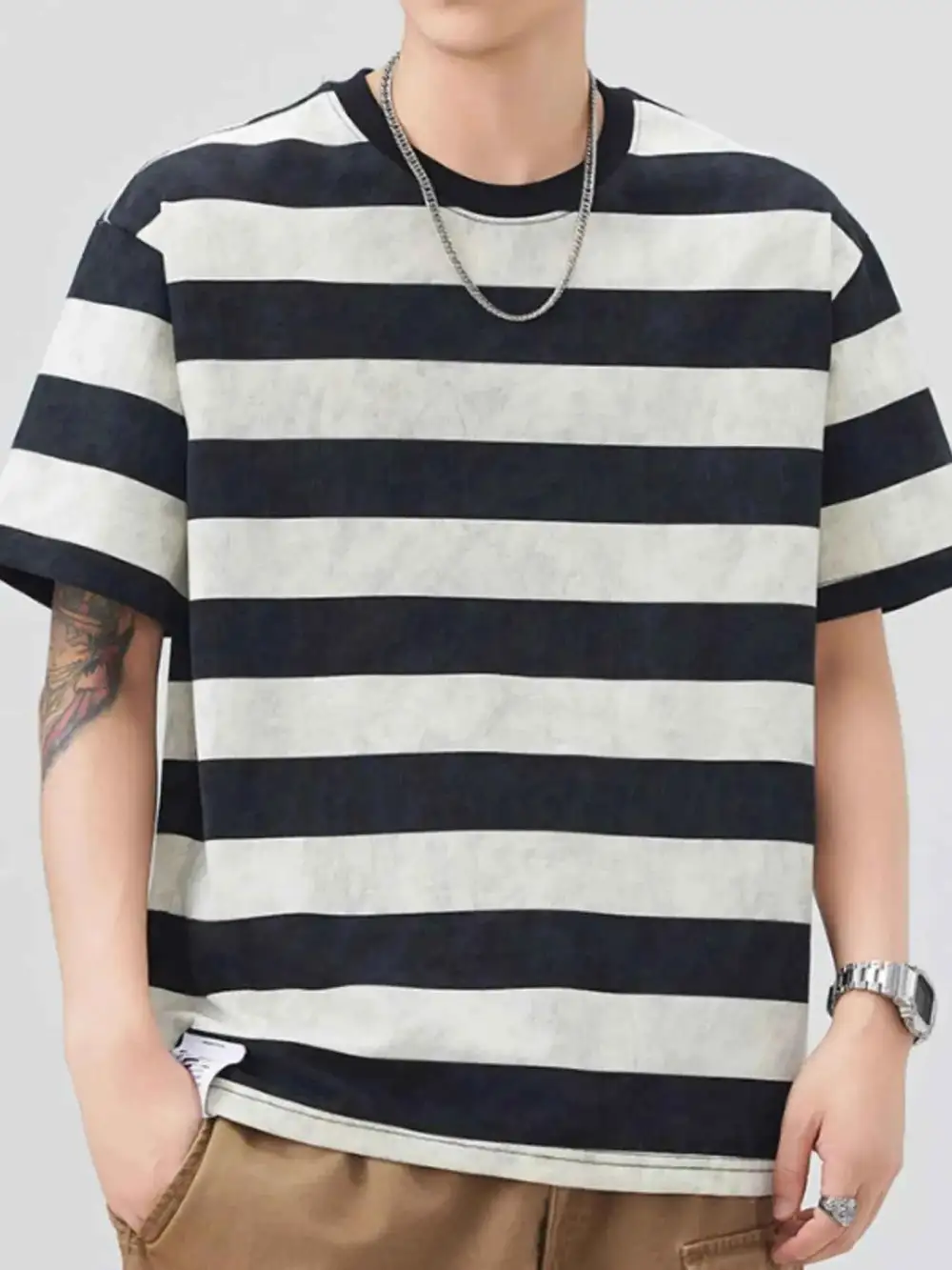 Striped Round Neck Short Sleeve T-Shirt