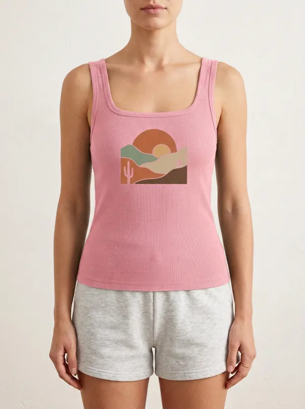 Cactus Sunset Sun Built-In Bra Tank Top