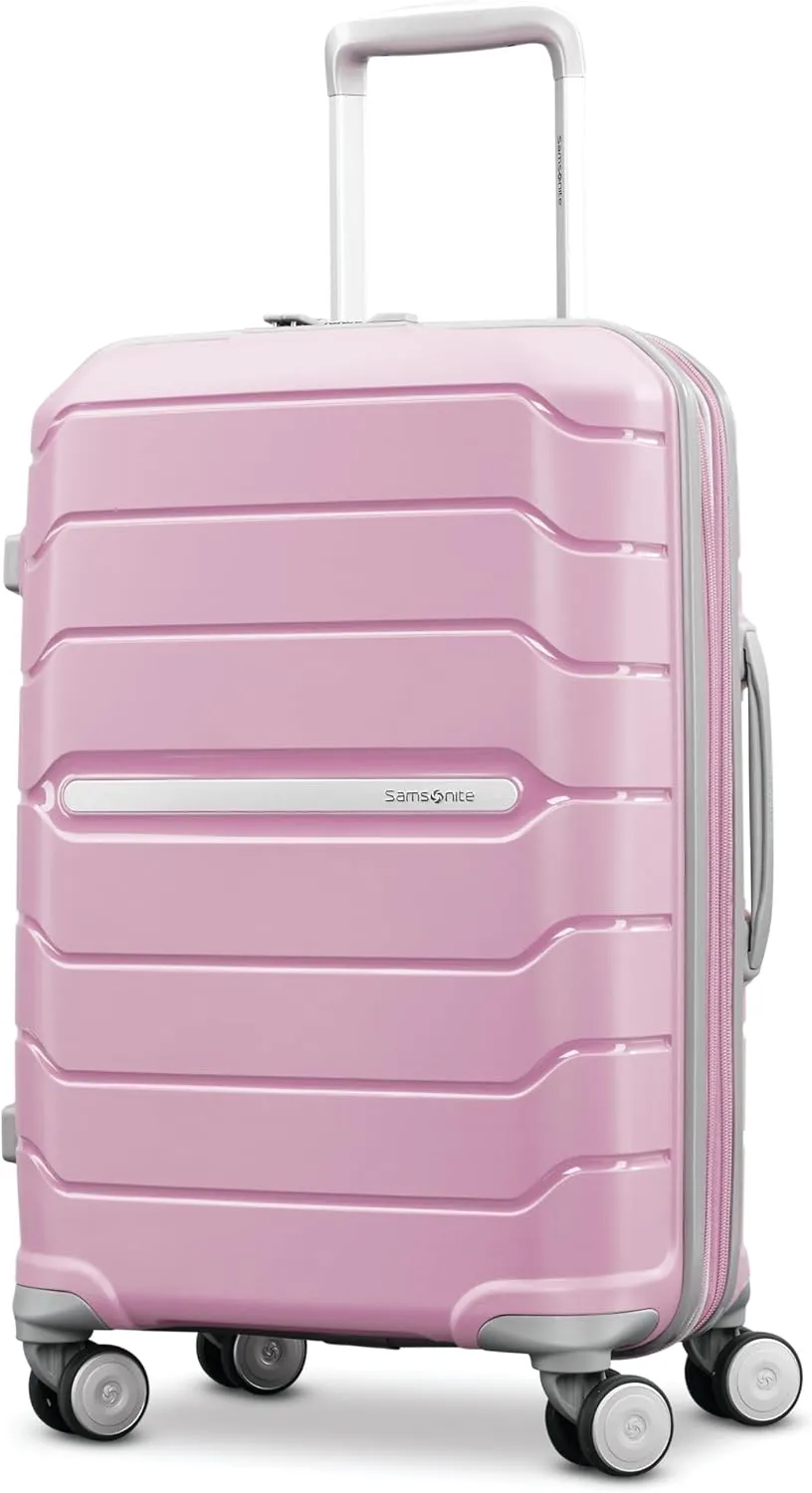 Samsonite Freeform Hardside Carry-On Luggage with Spinner Wheels - Hardshell Suitcase - TSA, Airline-Approved - Expandable Hard Shell, Smooth Rolling Wheels for Lightweight Travel - White/Grey