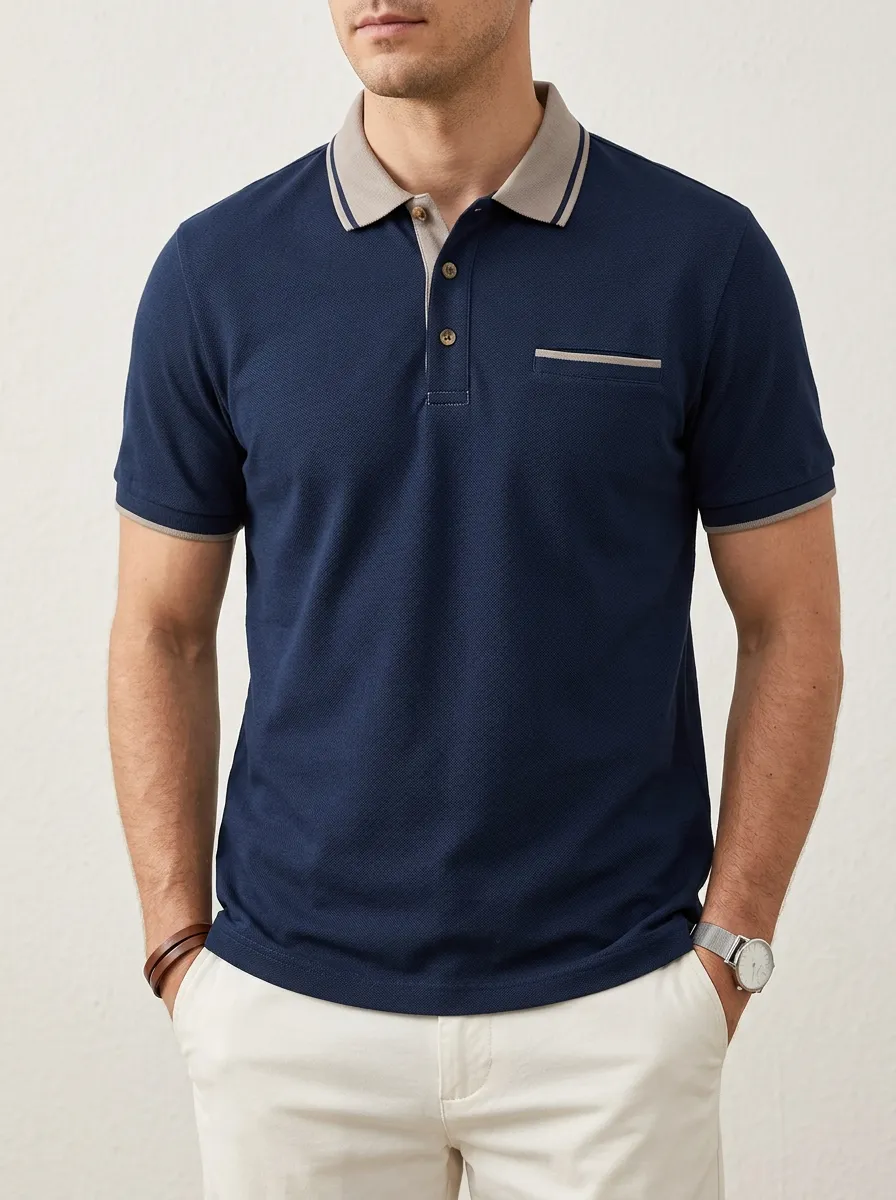 Men's Classic Smart Casual Contrast Collar Polo Shirt
